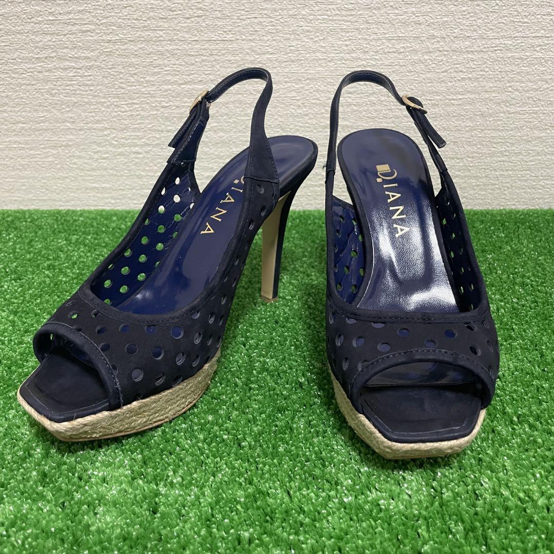 DIANA パンチング　レザー　バックストラップ　オープントゥ　パンプス　日本製
