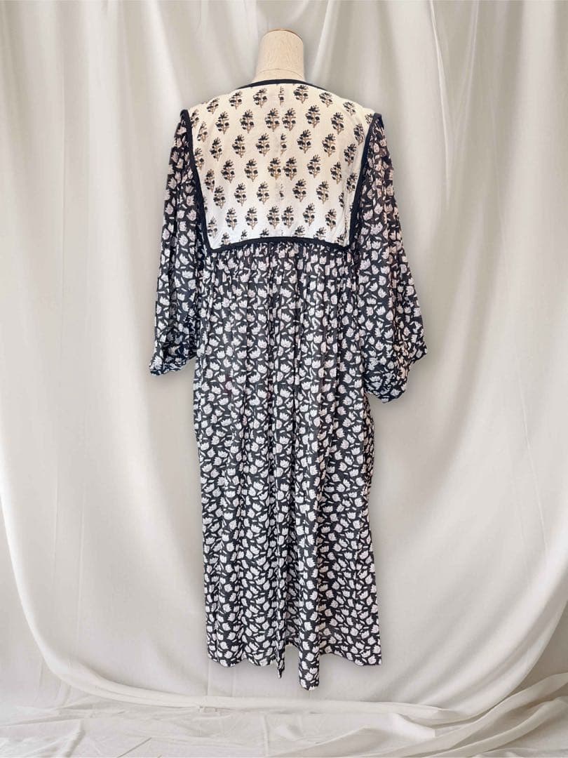 花柄 ロングワンピース ブロックプリント インド ワンピース Lサイズ タグ付き
