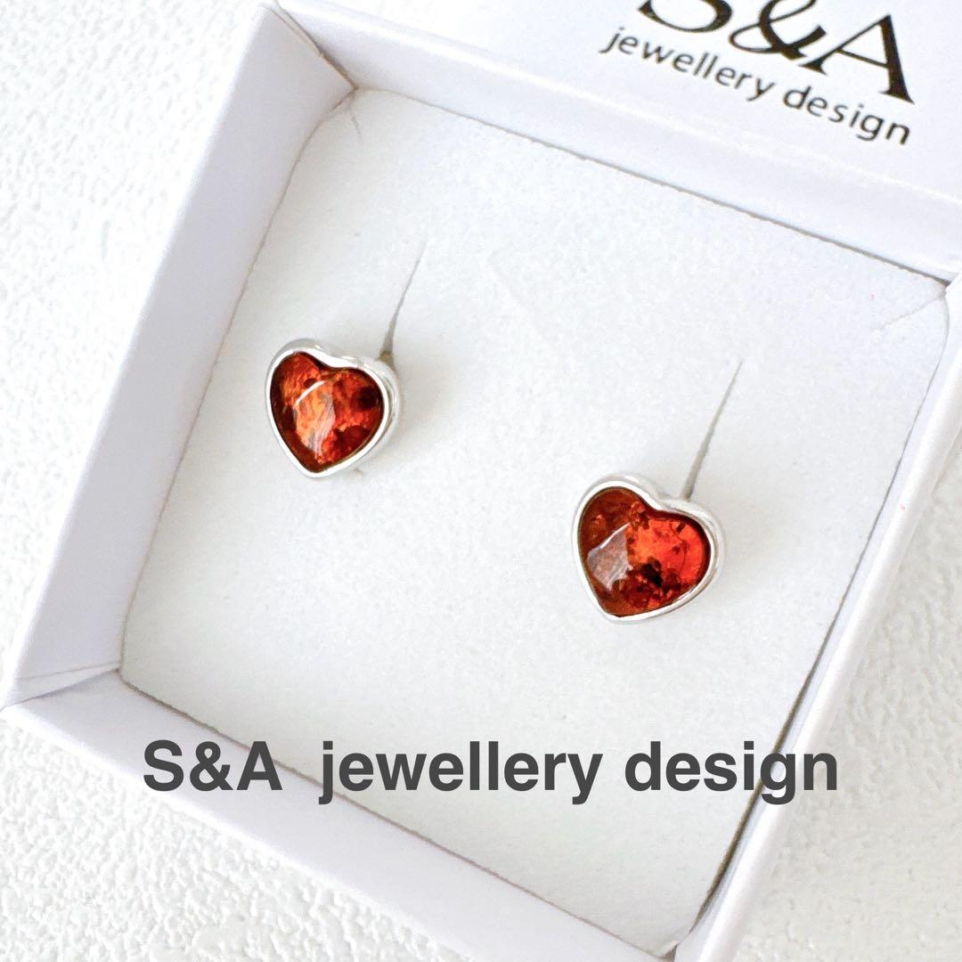 S A 万博 ハート 琥珀 ピアス シルバー925 ポーランド 人気