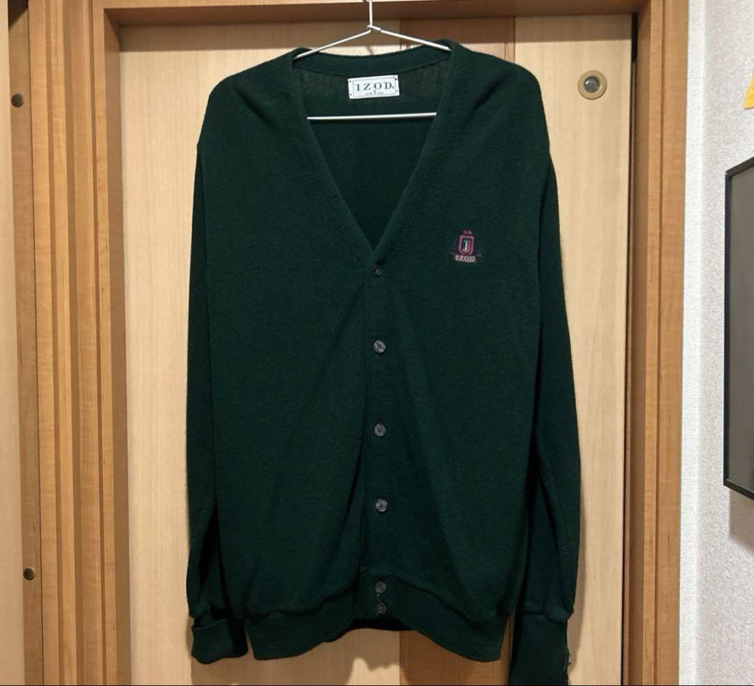 USA　ヴィンテージ　カーディガン　グリーン　胸元ワンポイント　IZOD レディース] 1980s ヴィンテージ アイゾッドラコステ アクリル
