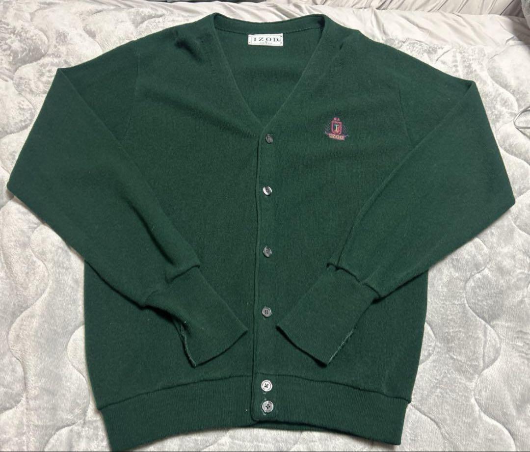 USA　ヴィンテージ　カーディガン　グリーン　胸元ワンポイント　IZOD レディース] 1980s ヴィンテージ アイゾッドラコステ アクリル