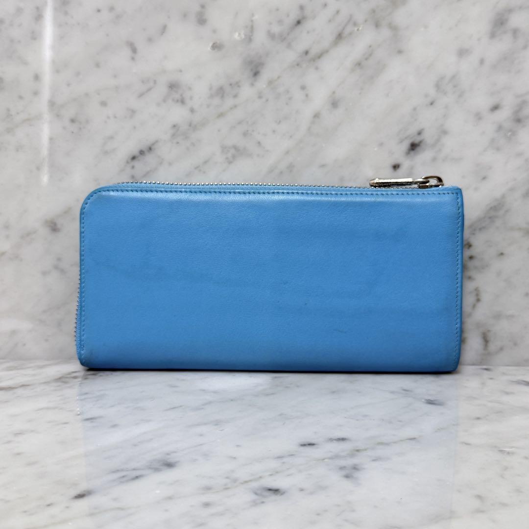 Longchamp ロンシャン 長財布 水色 本革 レザー L字ファスナー