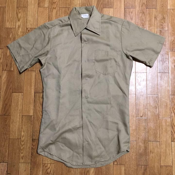 70s unknown ワーク 襟芯 半袖シャツ ベージュ 14サイズ