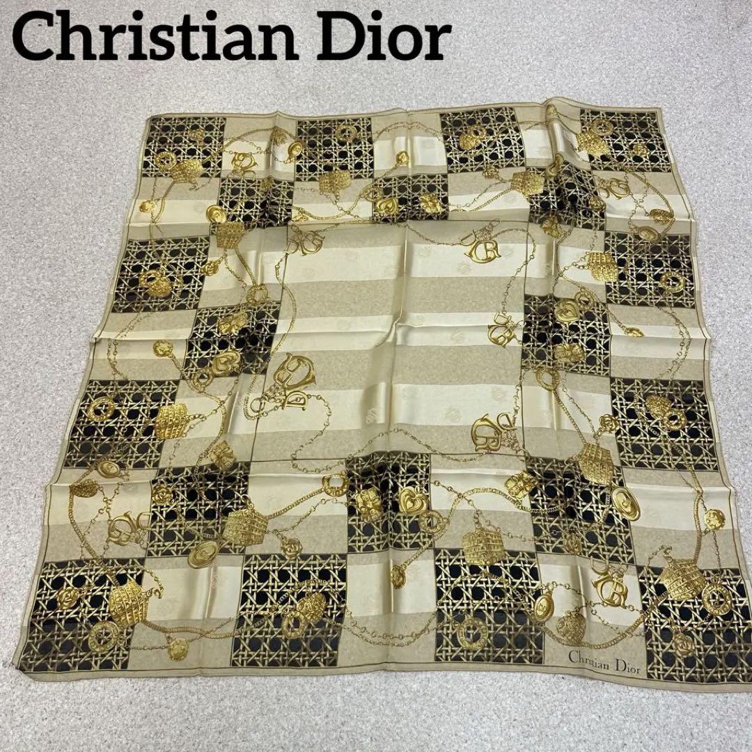 Christian Dior シルクスカーフ 黒・金 小物