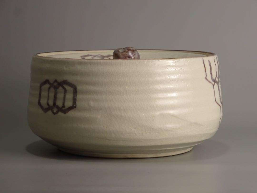 茶道具　志野焼　絵志野　鉄絵　花草文　水指　時代箱付　V　R6156B 茶道具 志野焼 絵志野 鉄絵 花草文 水指 時代箱付 V R6156B