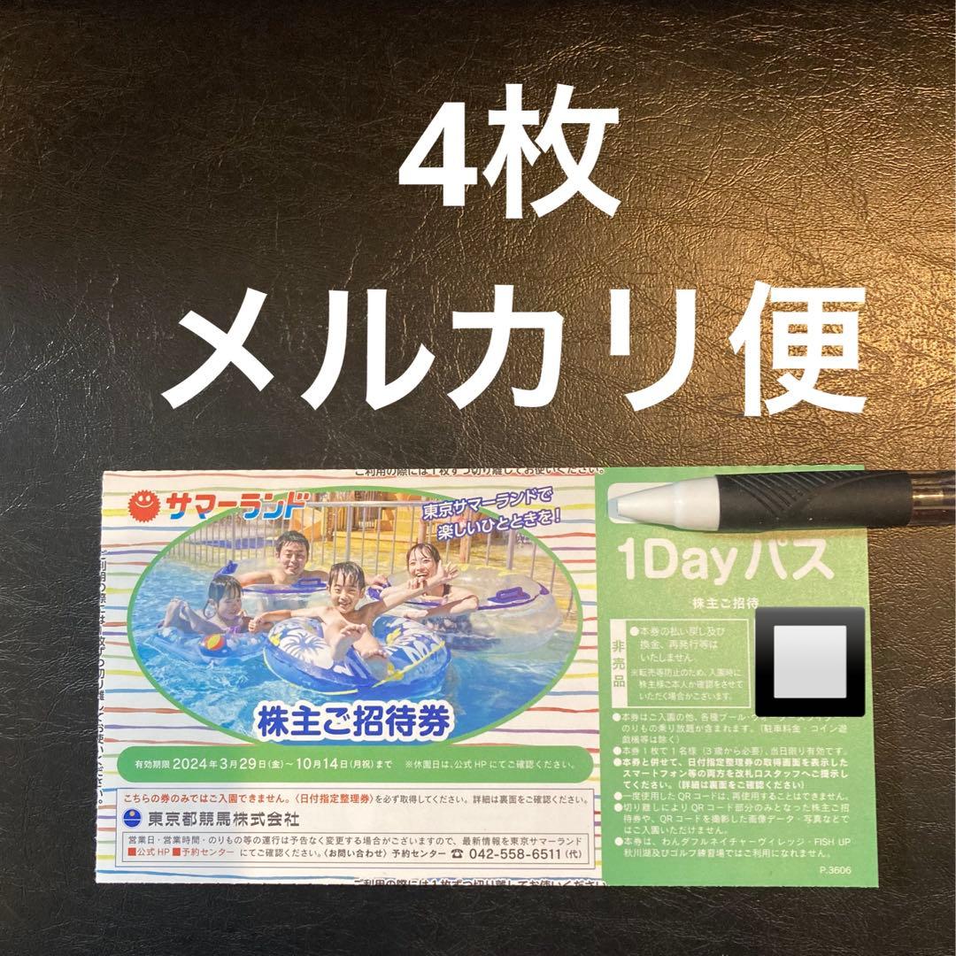 サマーランド  1Dayパス  4枚セット　株主優待 チケット プール 東京サマーランド 1Dayパス 4枚セット 株主優待券 東京サマーランド