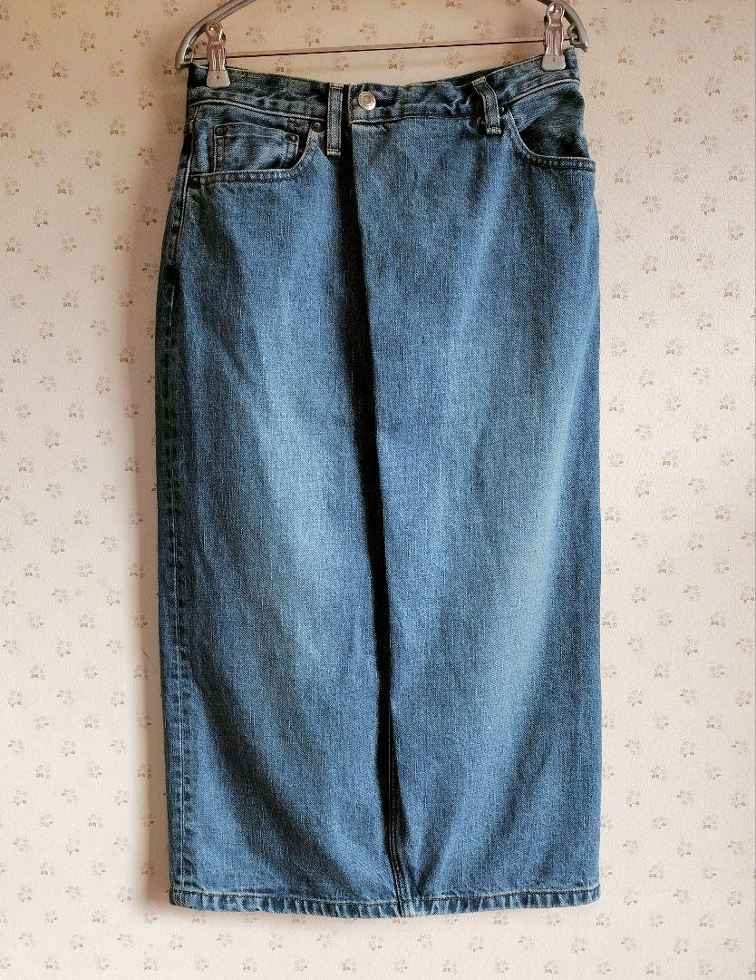 スカート HYKE DENIM MIDI SKIRT USEDWASH BLUE