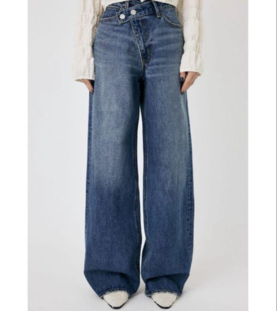 MOUSSY クロスウエストワイドストレートデニム ダークブルー MOUSSY ジーンズ デニム デニムパンツ CROSS WAIST WIDE