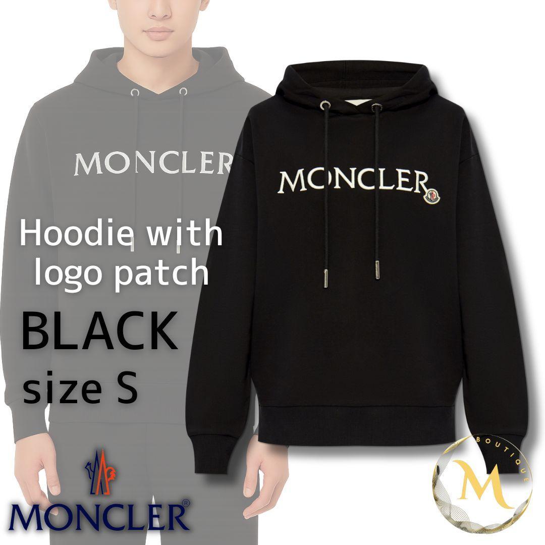 新品未使用☆MONCLER Hoodie logo patch パーカー S 黒