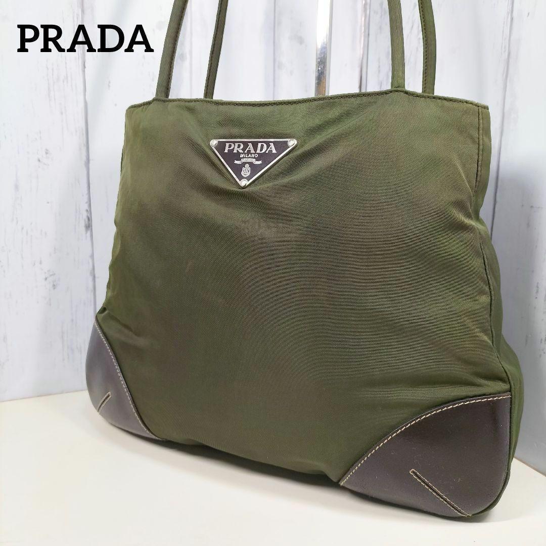 PRADA プラダ トートバッグ 三角ロゴ カーキ ユニセックス