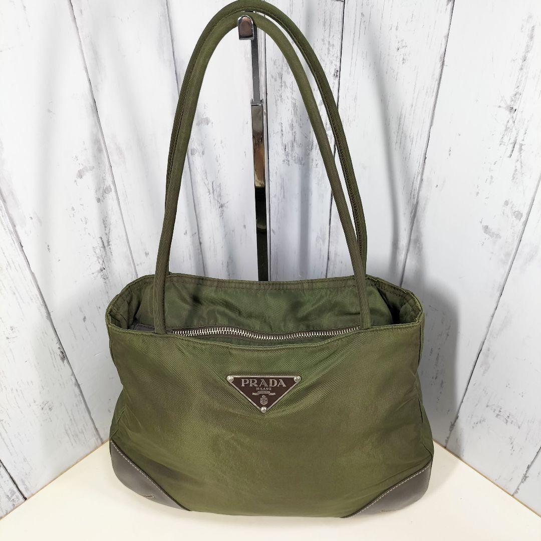 PRADA プラダ トートバッグ 三角ロゴ カーキ ユニセックス
