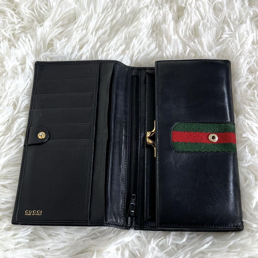 GUCCI グッチ 希少　人気　長財布　レザー　シェリーライン　がま口　フラップ GUCCI グッチ 希少 人気 長財布 レザー シェリーライン がま口