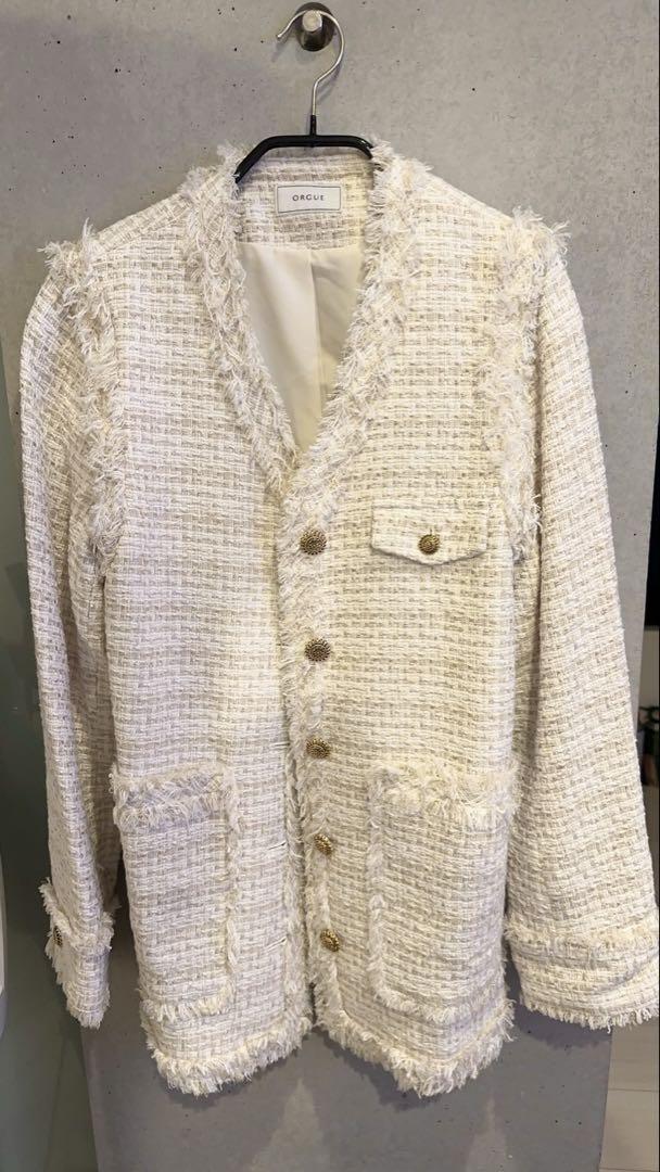 ORGUE Tweed fringe 2way jacket【Ivory】 ORGUE Tweed fringe 2way jacket【Ivory】