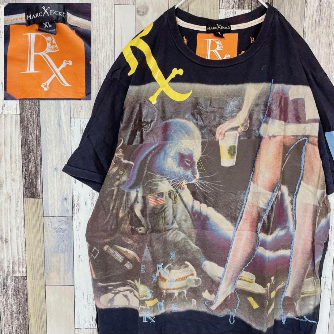 【希少】MARC ECKO　ビッグプリント半袖Tシャツ　刺繍　個性派　墨黒　XL