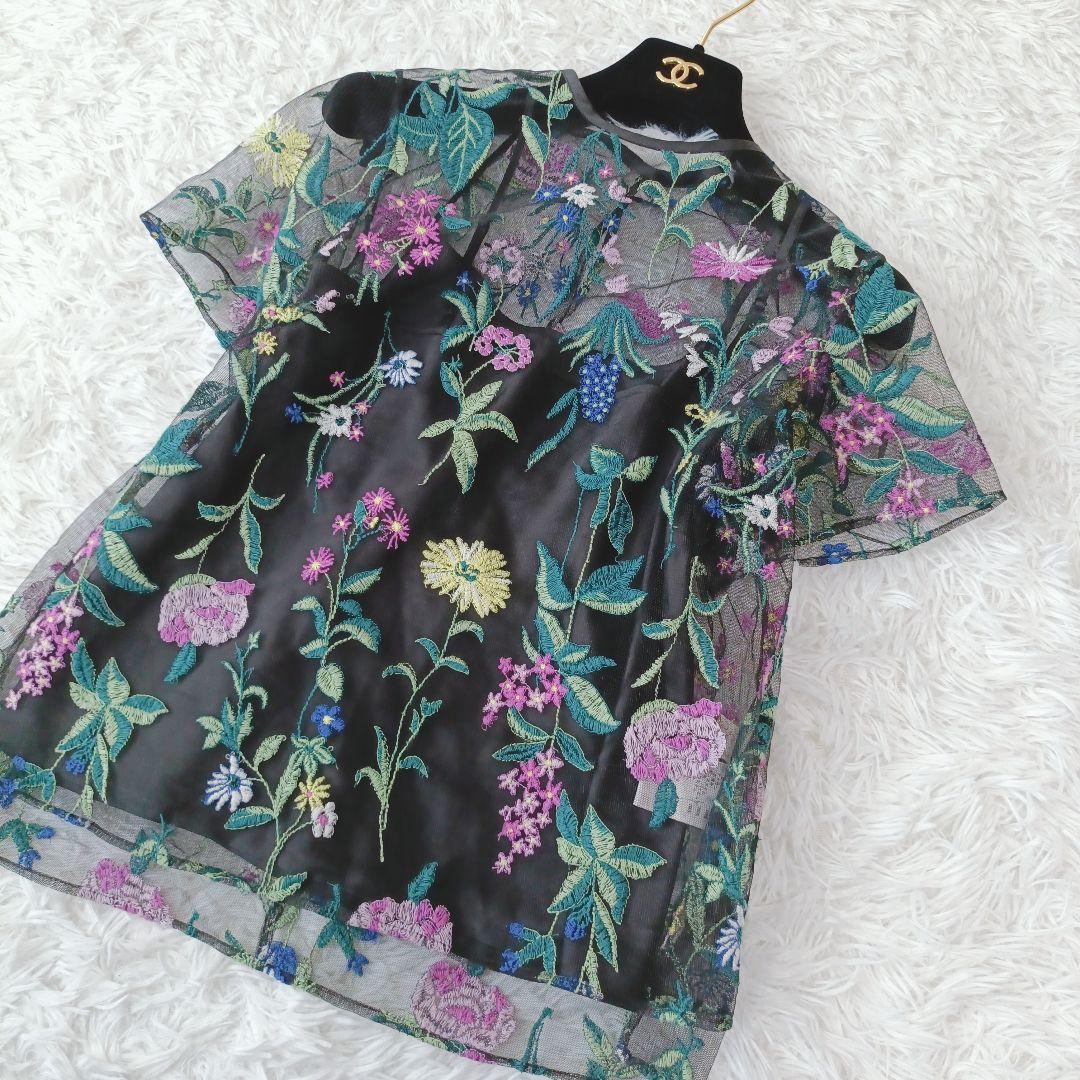 グレースクラス紺 半袖 ブラウス Grace Classグレースクラス】半袖ブラウス 花柄 刺繍 レース