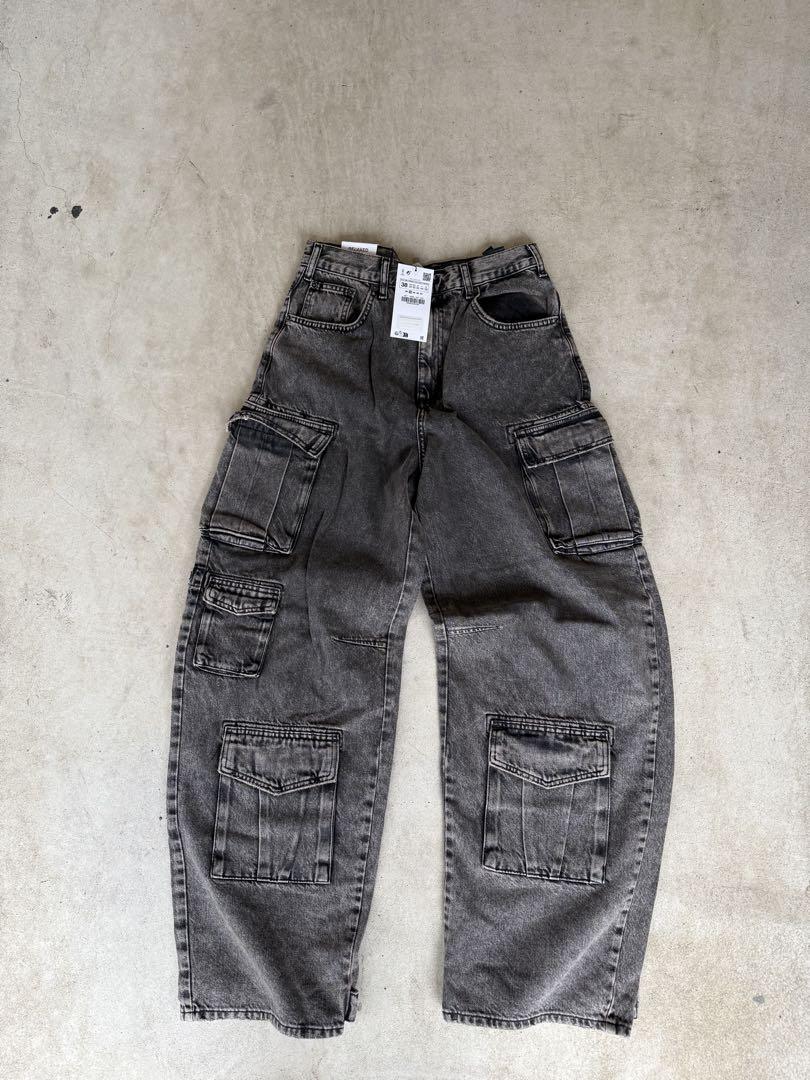 新品未使用 タグ付き ZARA カーゴデニム ダークグレー EU38 JP30