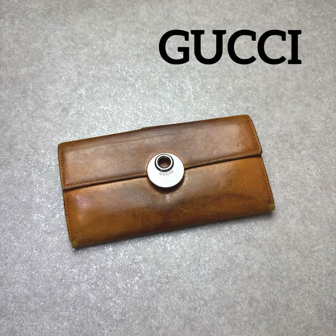 GUCCI グッチ長財布 刻印 美品 GUCCI グッチ レザー 長財布 二つ折り Wホック シリアル刻印