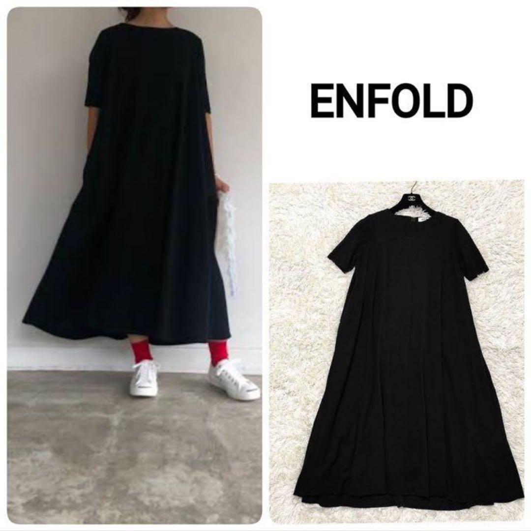 ENFOLD ライトミラノ5分袖Aラインワンピース
