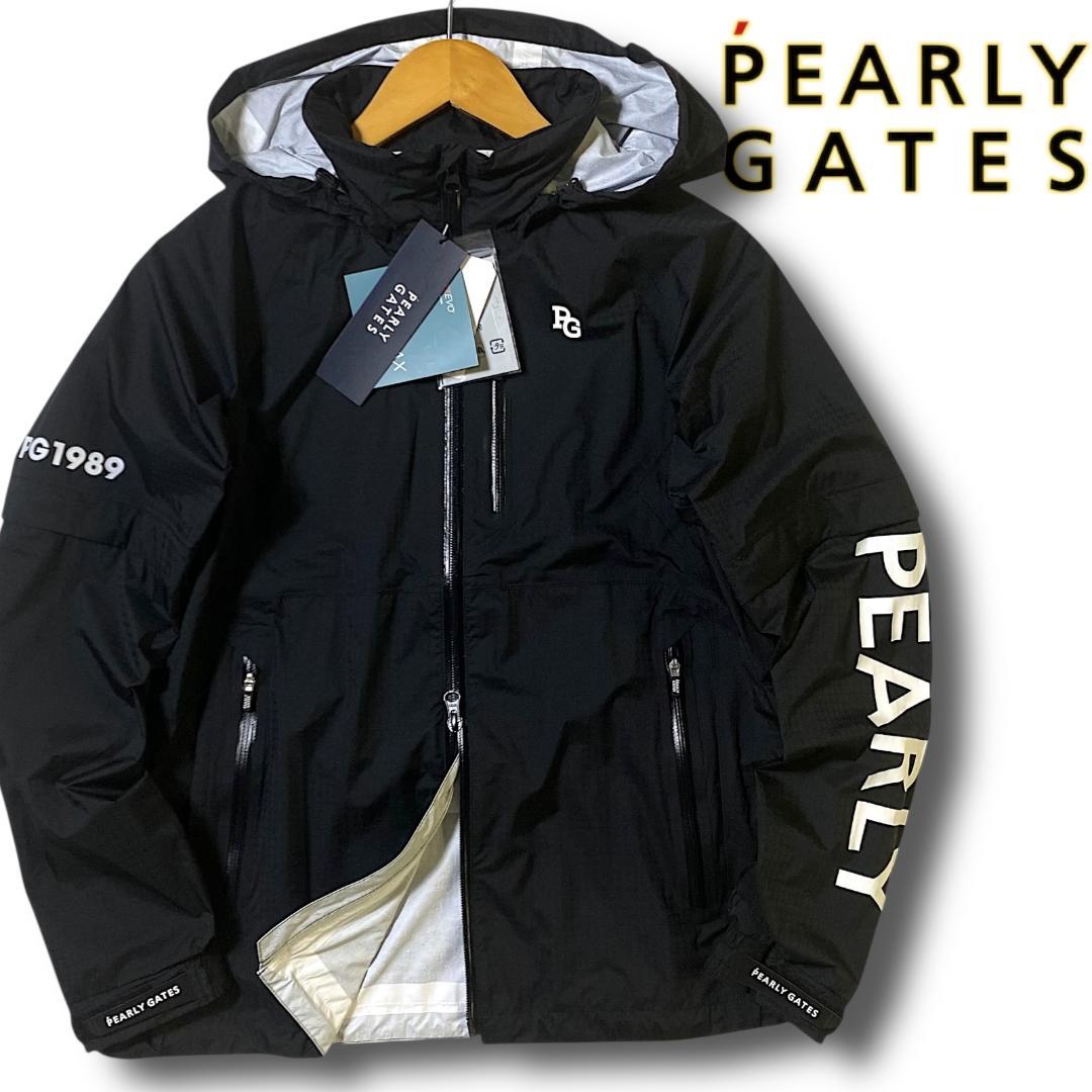 0 パーリーゲイツ ビッグロゴ 半袖にもなる! レインジャケット ブラックPEARLY GATES