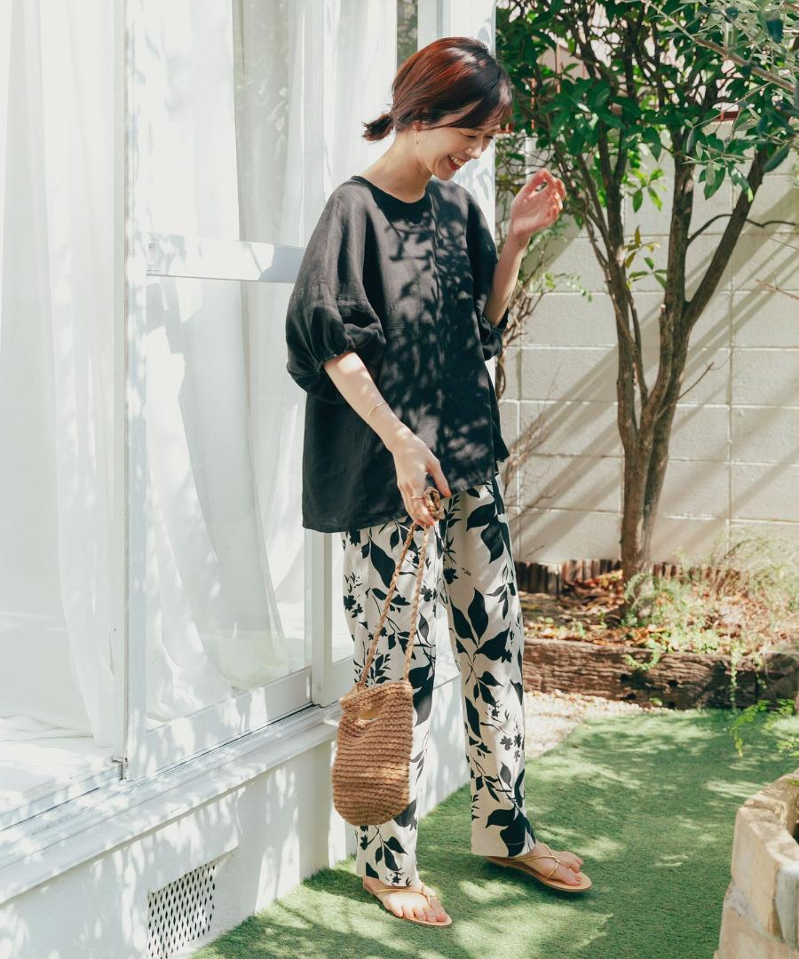 新品◆DOORS ドアーズ◆リネンレーヨンフラワーパンツ《NAT×BLK》