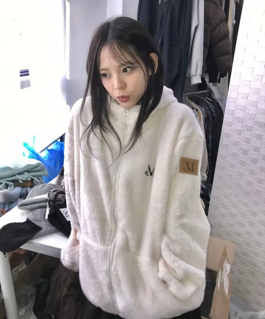 MUSENT 韓国 y2k フリースジャケット ジャンパーアウターホワイト