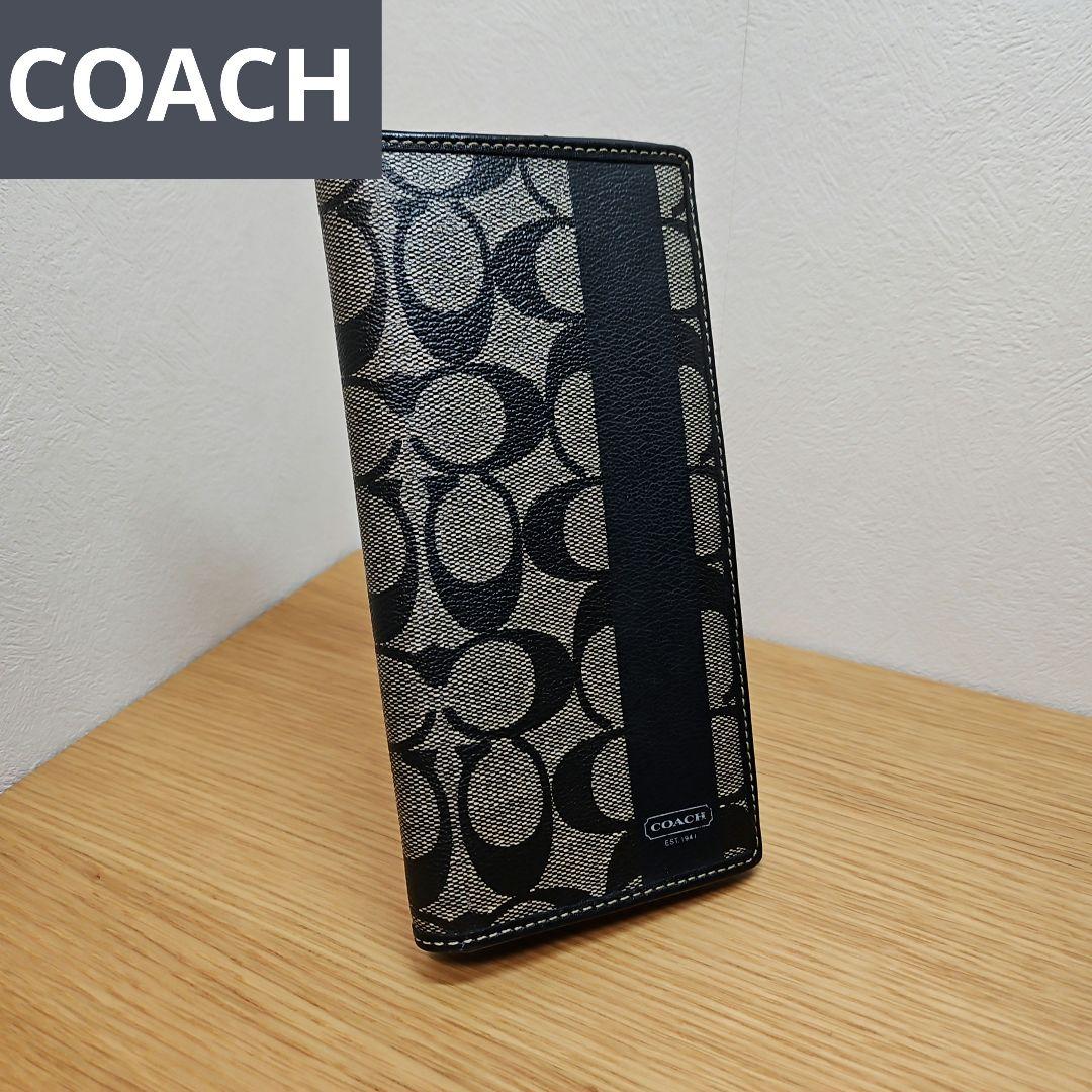 【美品】COACH コーチ シグネチャー 薄型　長財布 メンズ ブラック黒