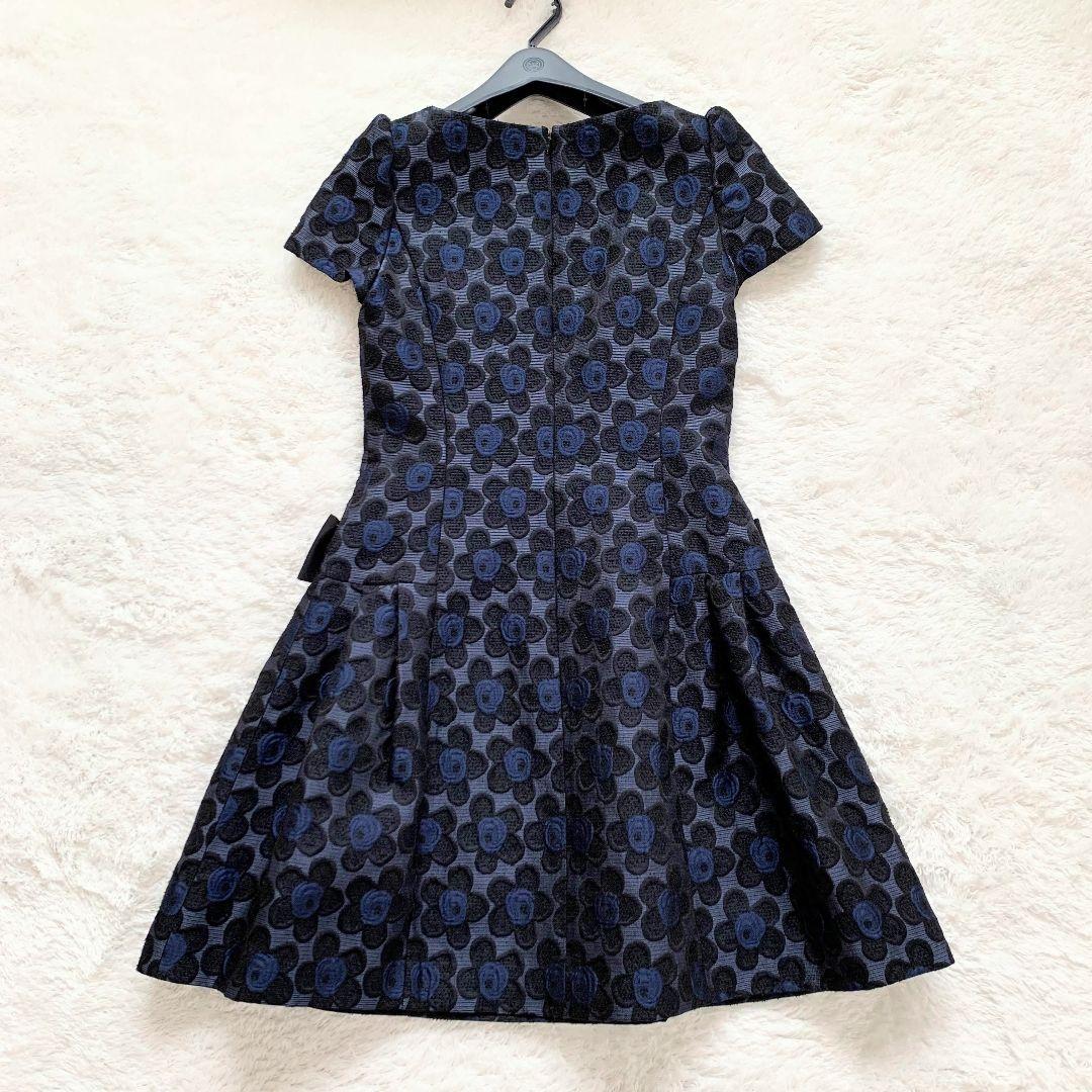 美品 エムズグレイシー ひざ丈ワンピース 花柄 リボン 刺繍 フレア 美品 エムズグレイシー ひざ丈ワンピース 花柄 リボン 刺繍 フレア