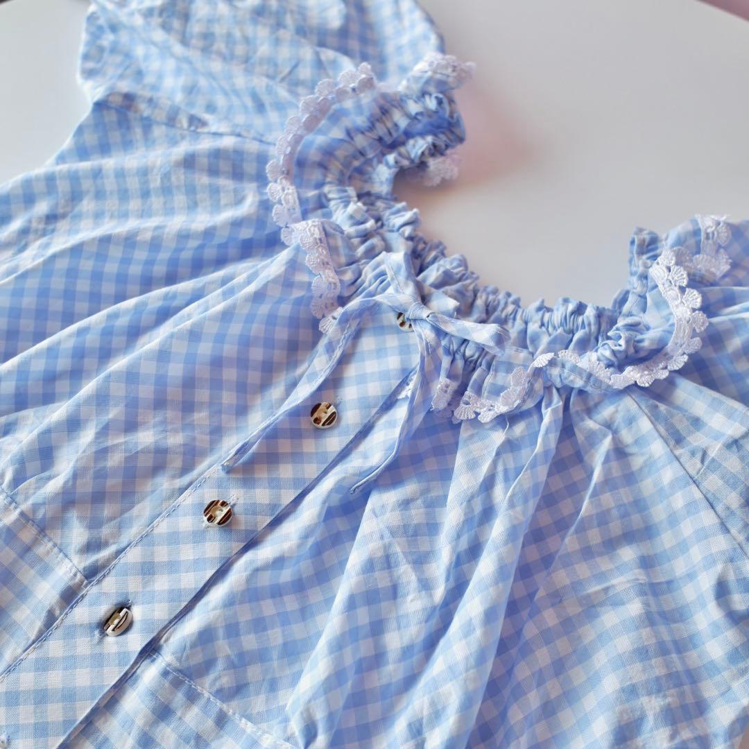 トップス Vintage Gingham Puff Sleeve Blouse