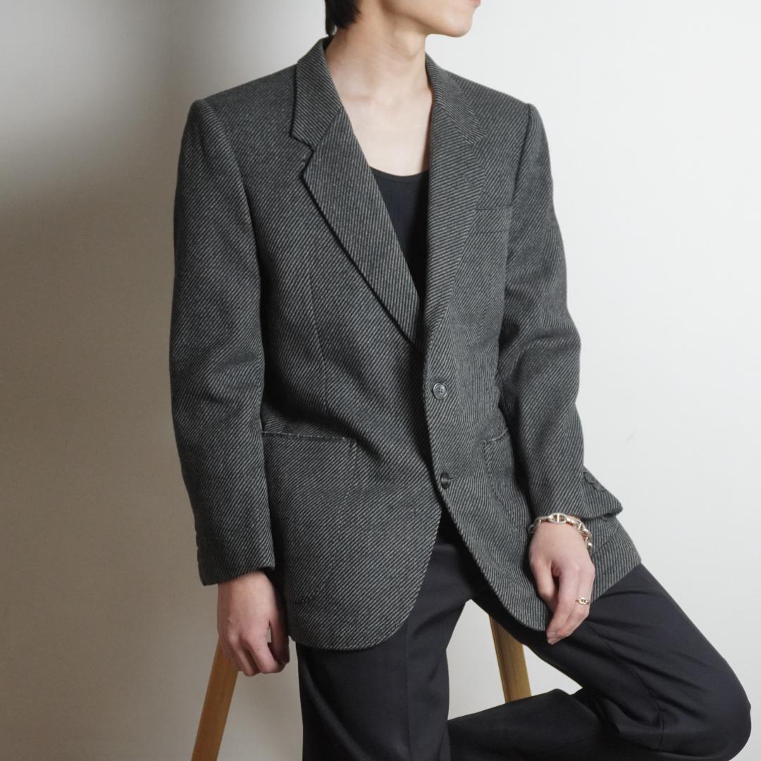 LANVIN ウールテーラードジャケット スラッシュ柄 グレー/TW6