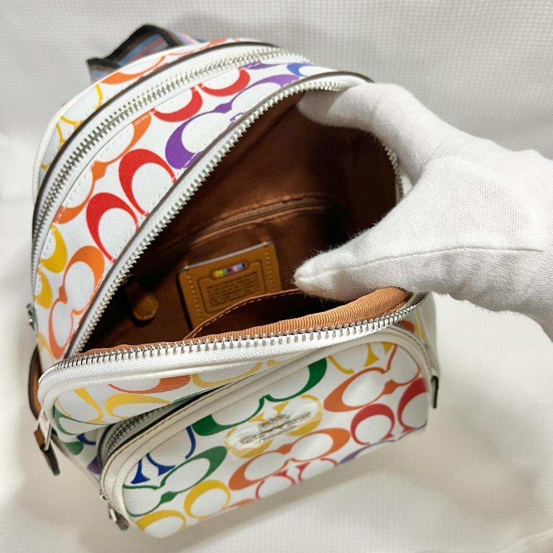 新品 未使用 大人気 COACH ミニリュック ホワイト カラフル CK377