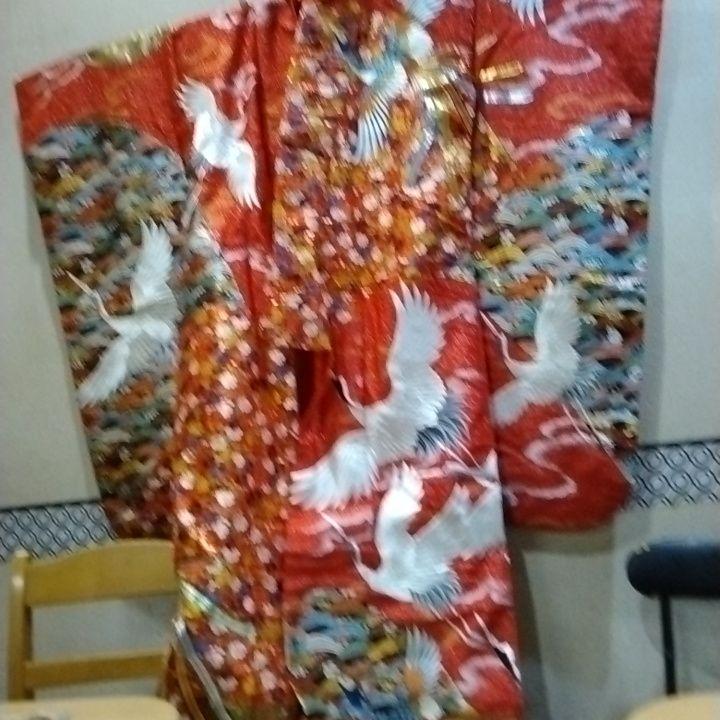 鶴と花柄