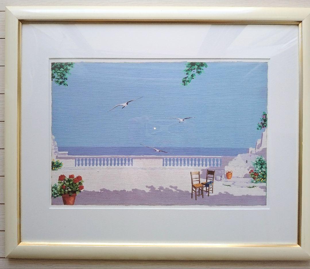 イタリア人画家ジョルジュ・ズッピーニのシルクスクリーン画「海を望むテラス」