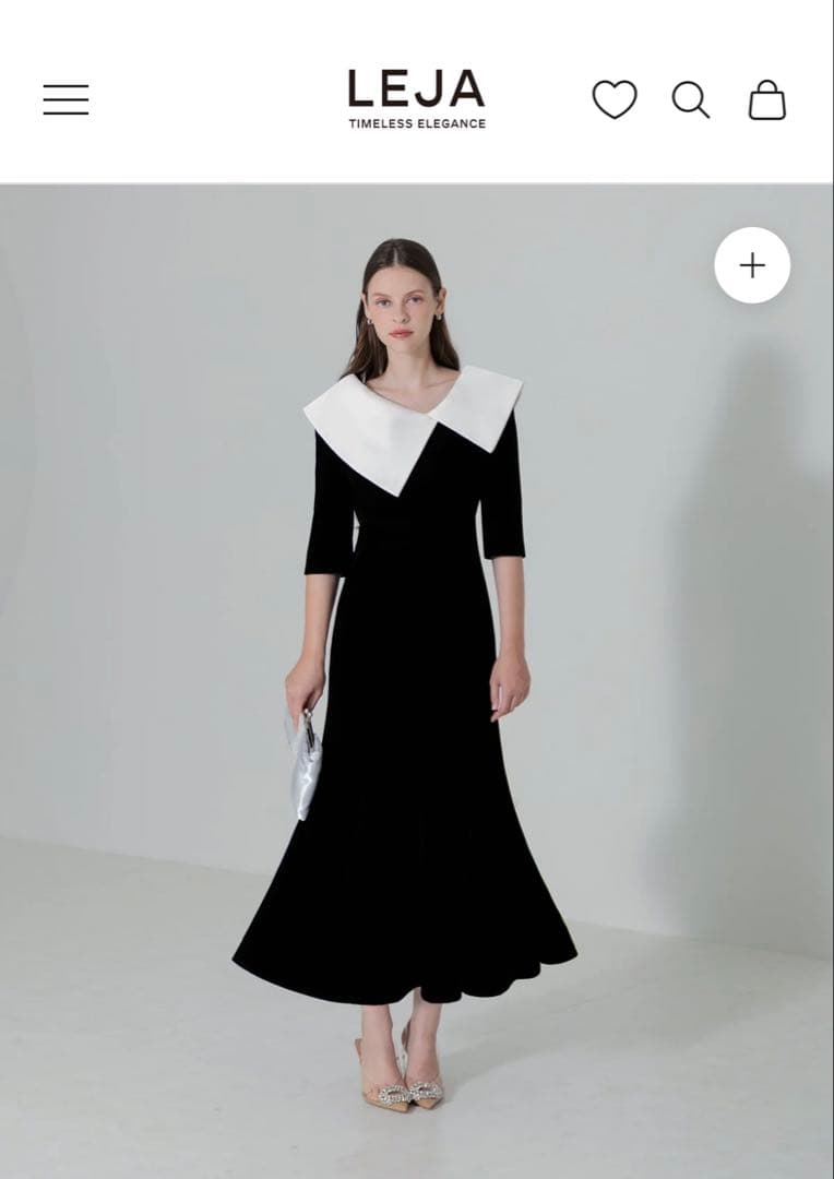 LEJA 黒 白 大きな襟 パーティードレスS Leja