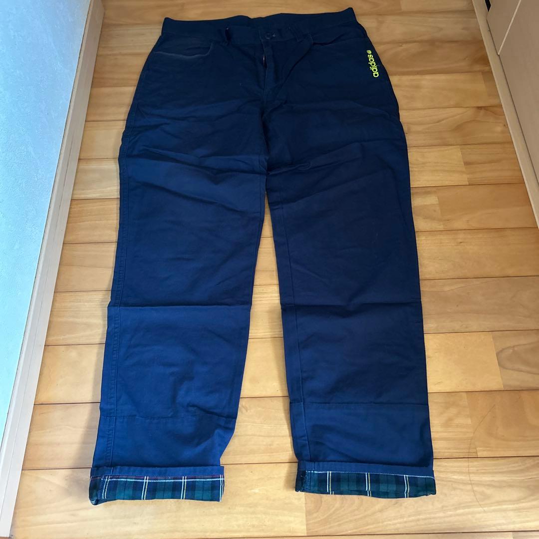ゴルフ用adidas ネイビー パンツ チェック裾付き　Lサイズ