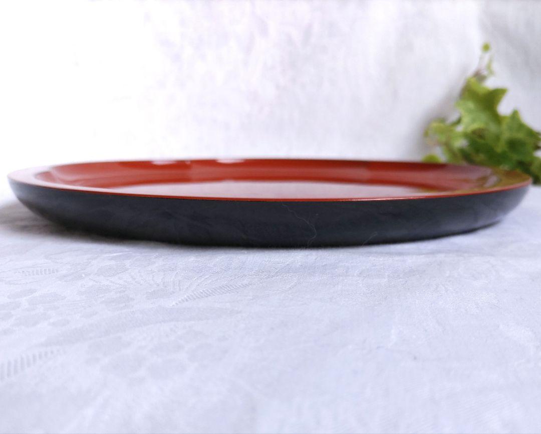 新品 漆器のアソベ 丸盆 天然木 木製 くり抜き梅 刳梅 朱塗り