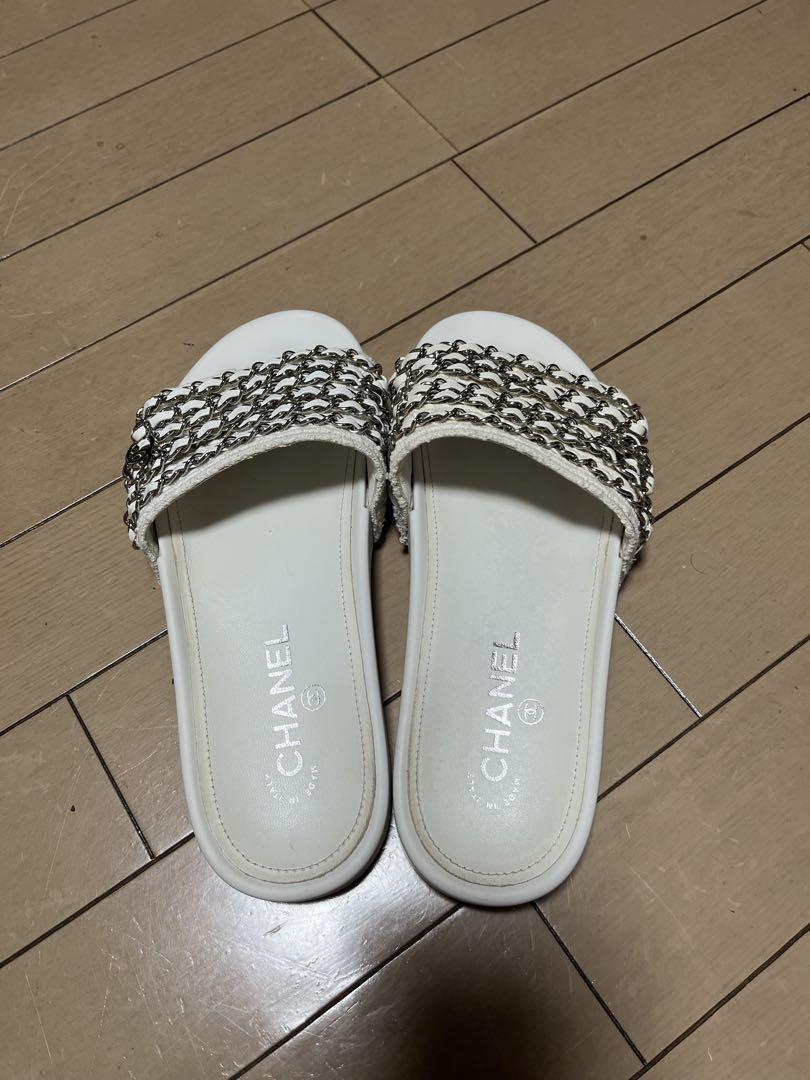 CHANELサンダル　白　38 CHANEL シャネル サンダル レディース38 ホワイト レザー 参考