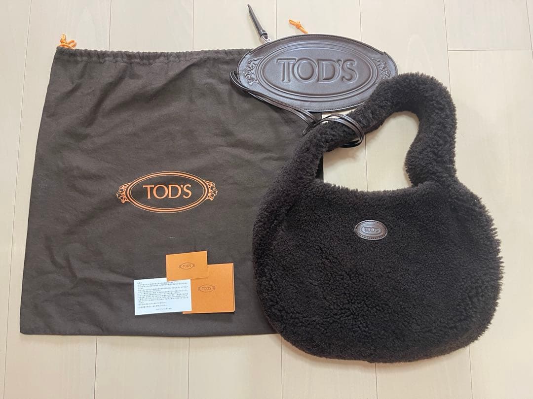 TOD S ムートン ショルダーバッグ ダークブラウンTod s