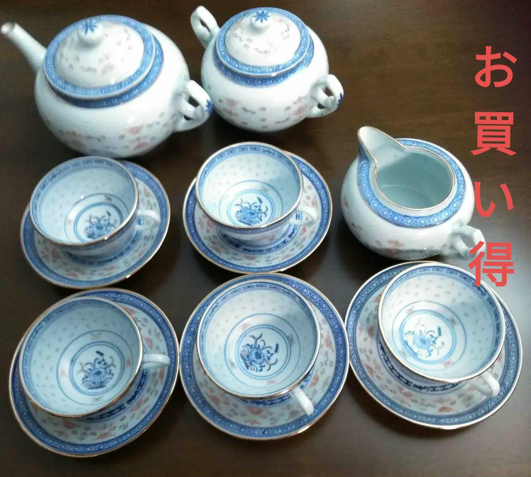 年末セール12/28迄中国景徳鎮赤絵蛍焼ティーセット一式未使用