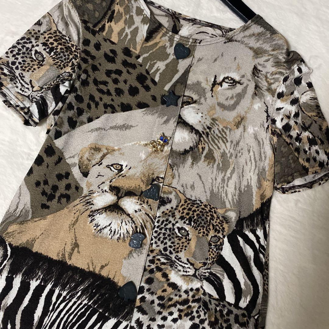 伊太利屋の猫Tシャツ.ヒョウ柄、NYLON    個性　古着　チュール　フリル 伊太利屋の猫Tシャツ.ヒョウ柄、NYLON 個性 古着 チュール フリル