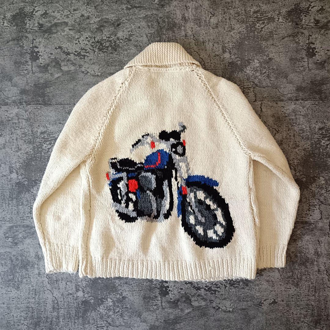 70s モーターサイクル バイク カウチンニット ジップカーディガン