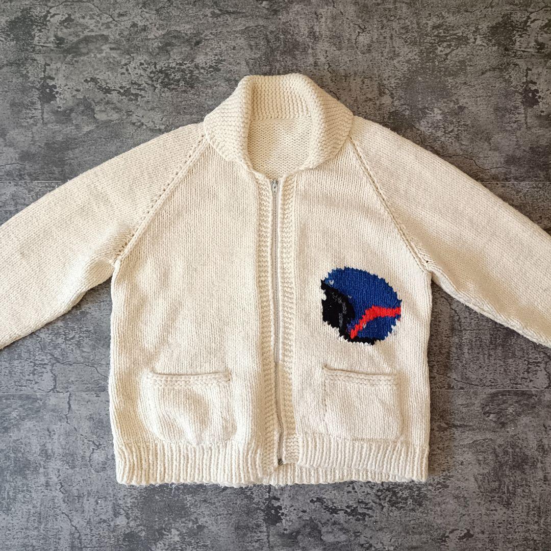 70s モーターサイクル バイク カウチンニット ジップカーディガン