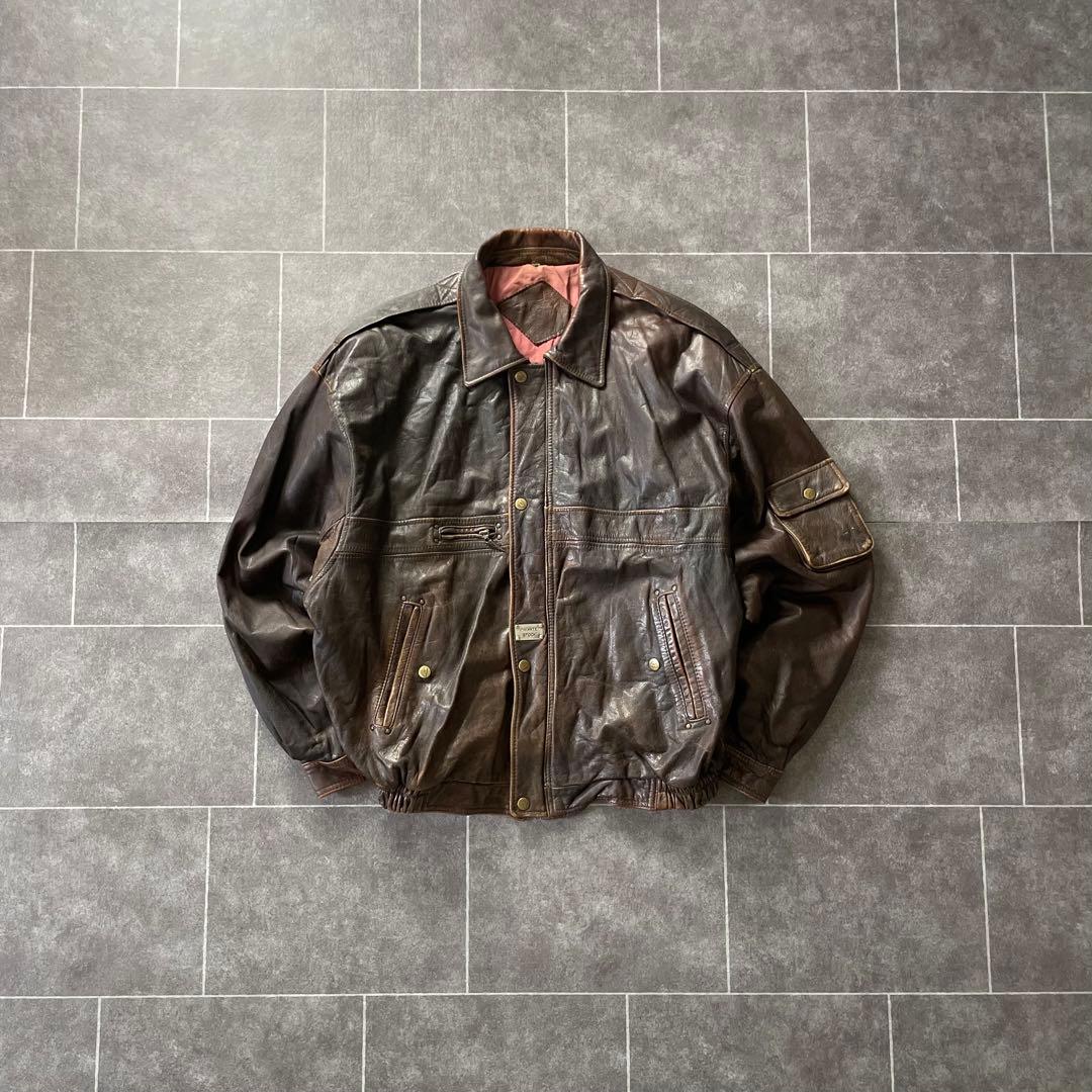 vintage 90's 本革 レザーフライトジャケット ブラウン M