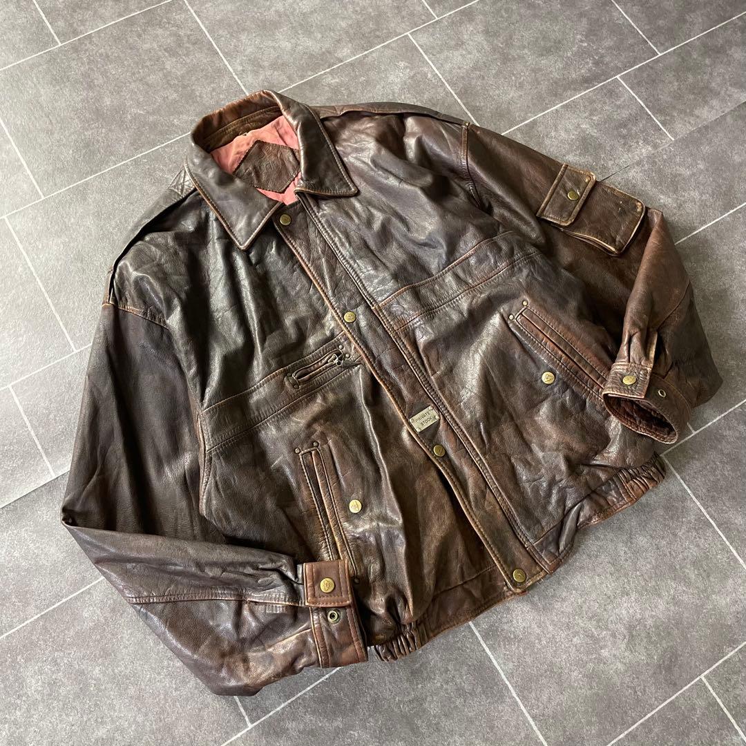 vintage 90's 本革 レザーフライトジャケット ブラウン M