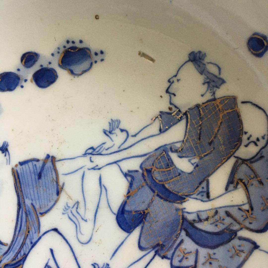 古伊万里 伊万里 染付 色絵金彩足付鉢 高台 深鉢 骨董
