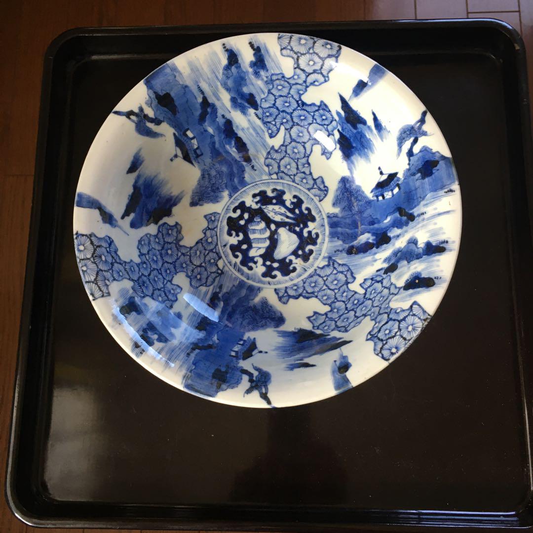 古伊万里 伊万里 染付 色絵金彩足付鉢 高台 深鉢 骨董