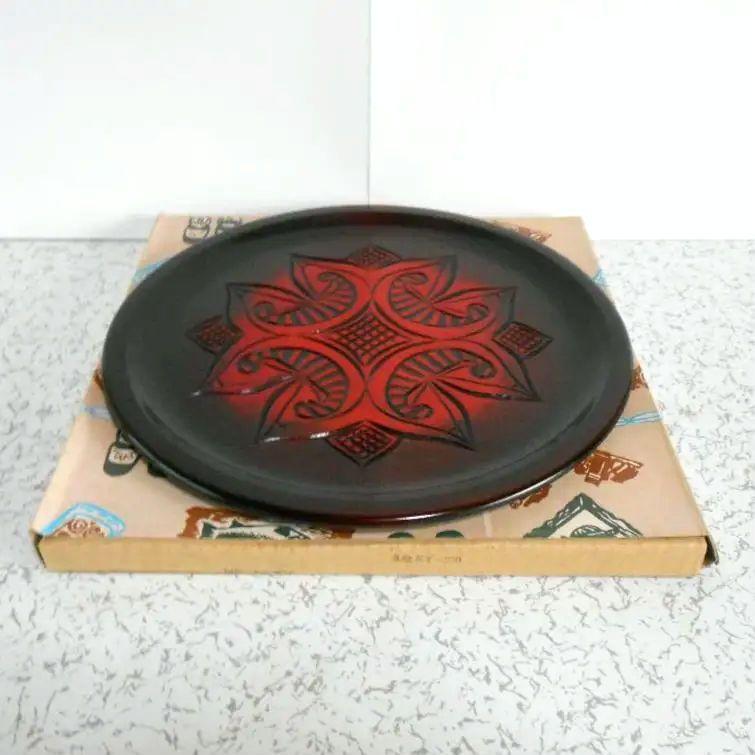 未使用 昭和レトロ 天然木 アイヌ 木彫り 丸盆 お盆 トレイ 漆器 工芸品