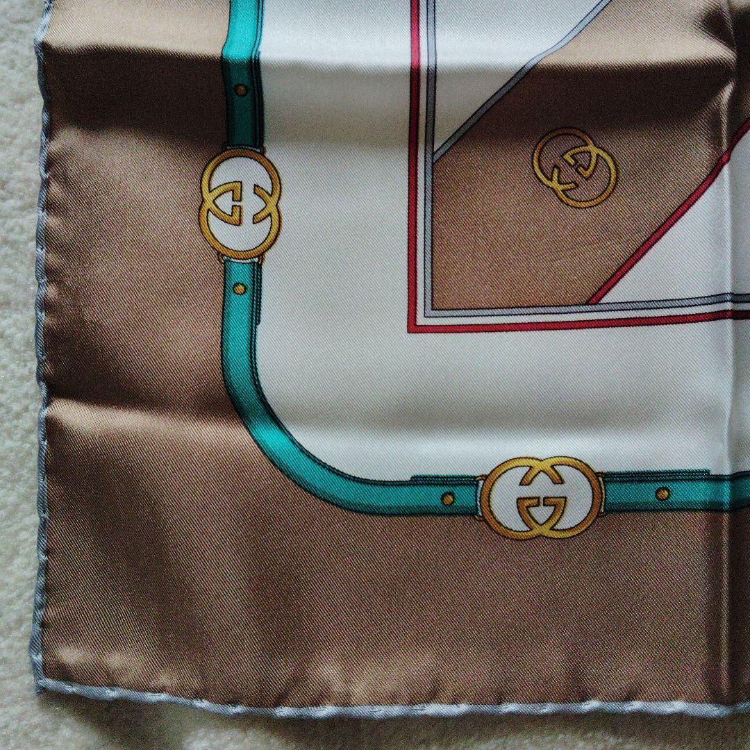 Gucci GGロゴ スカーフ イタリー製 シルク100%ブラウン