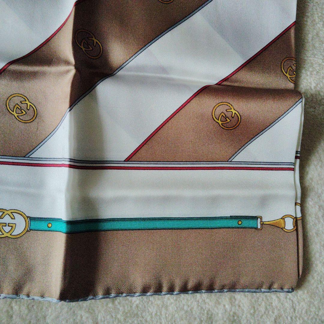 Gucci GGロゴ スカーフ イタリー製 シルク100%ブラウン