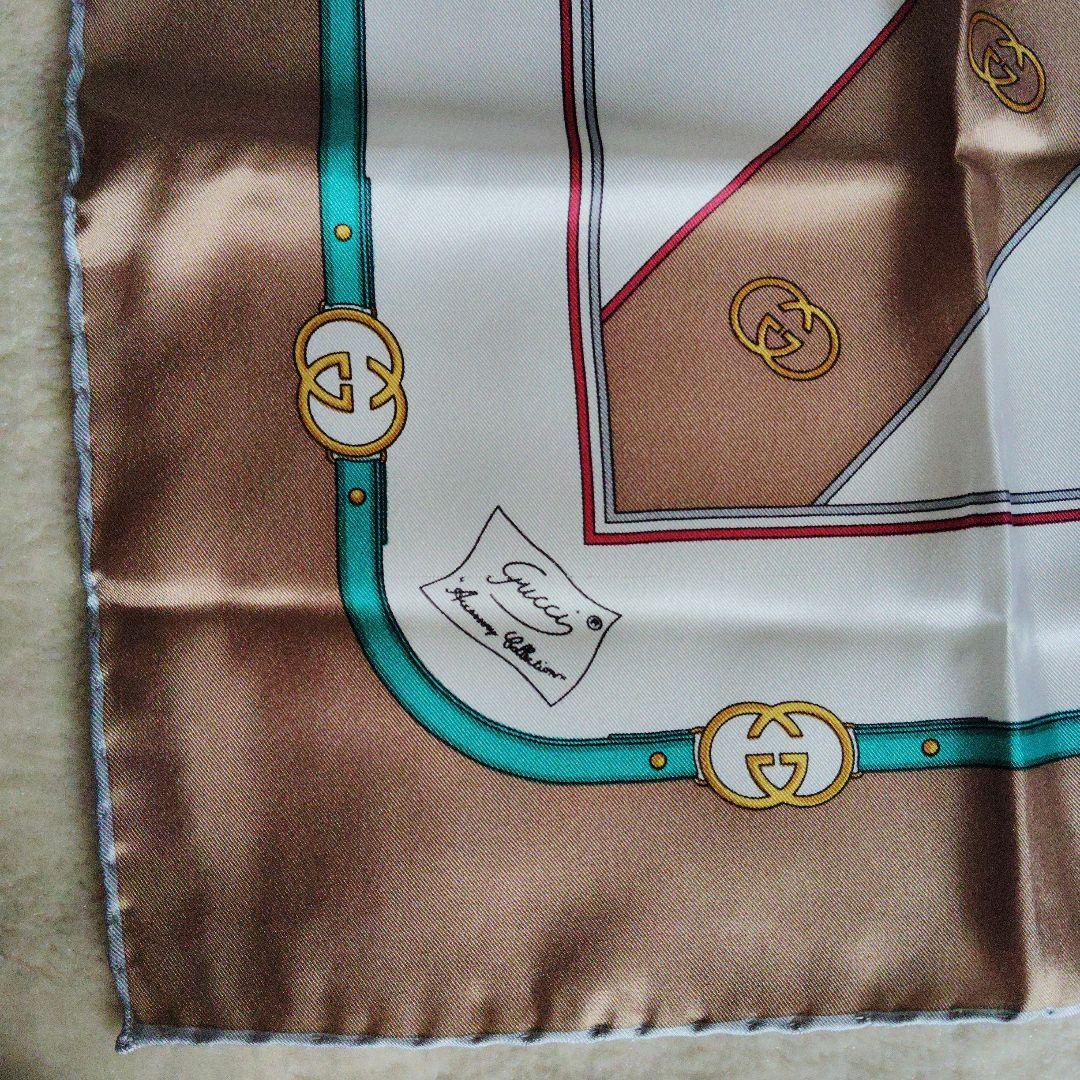 Gucci GGロゴ スカーフ イタリー製 シルク100%ブラウン