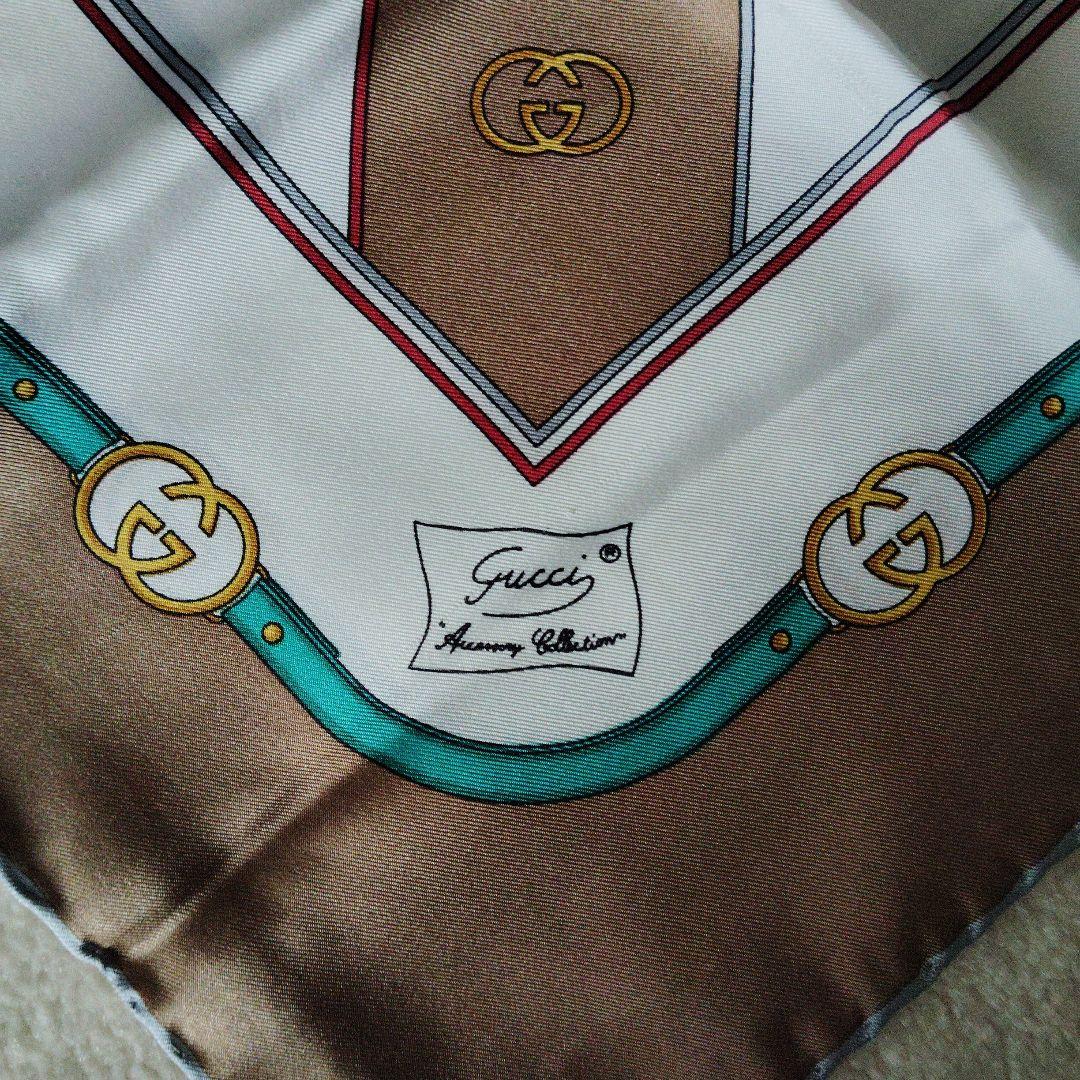 Gucci GGロゴ スカーフ イタリー製 シルク100%ブラウン